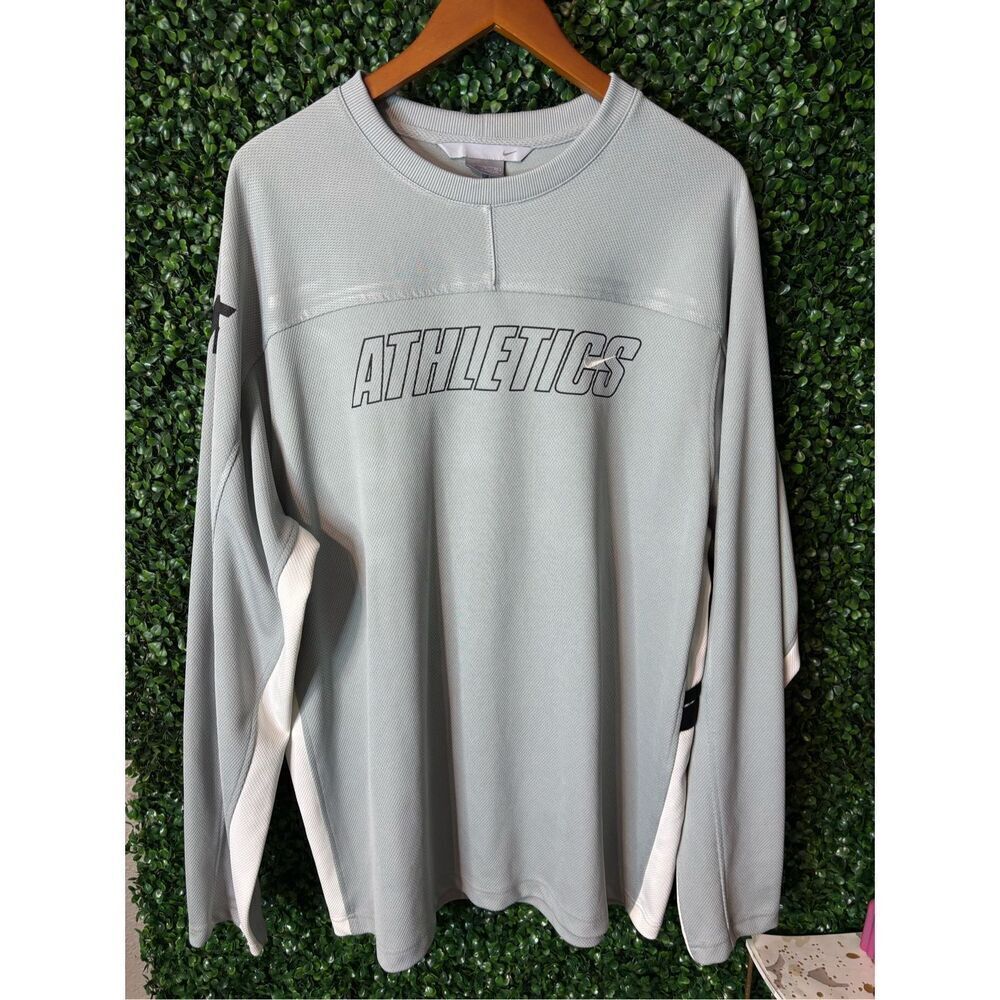Nike Men's Long Sleeve Grey Athletics Crewneck Pullover Gray XL Y2K Spellout